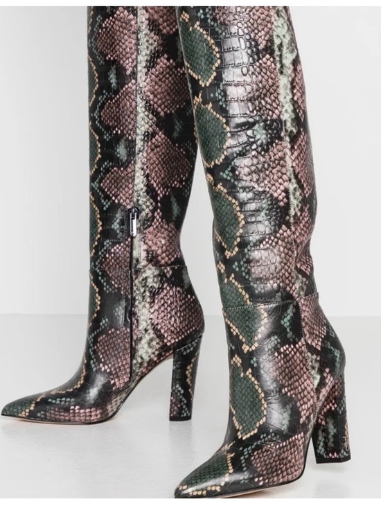 Sam Edelman Shoes - Sam Edelman Pink and Green Snake-Print Knee Boots